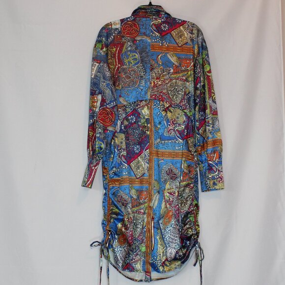 Akira  Button Up Mini Dress Satin with a  print pattern long sleeve size Medium - Picture 5 of 8